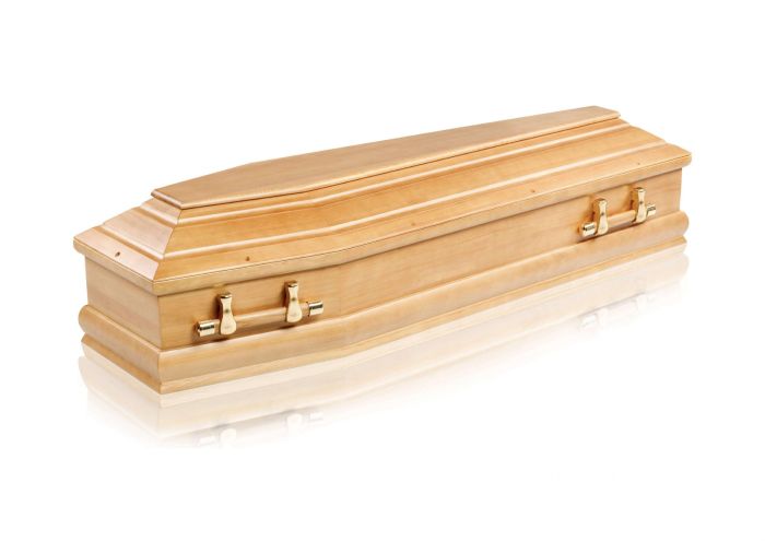 Гроб шестигранный деревянный скрипка премиум светлая