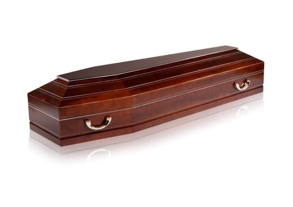 Гроб шестигранный деревянный лакированный элит вишня